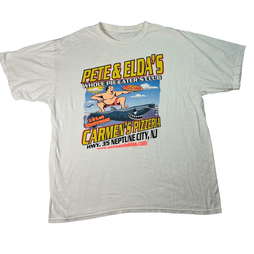 VTG Pete & Elda's Carmen's Pizzeria Shark Pizza Graphic Tee Single‎ Stitch XXL